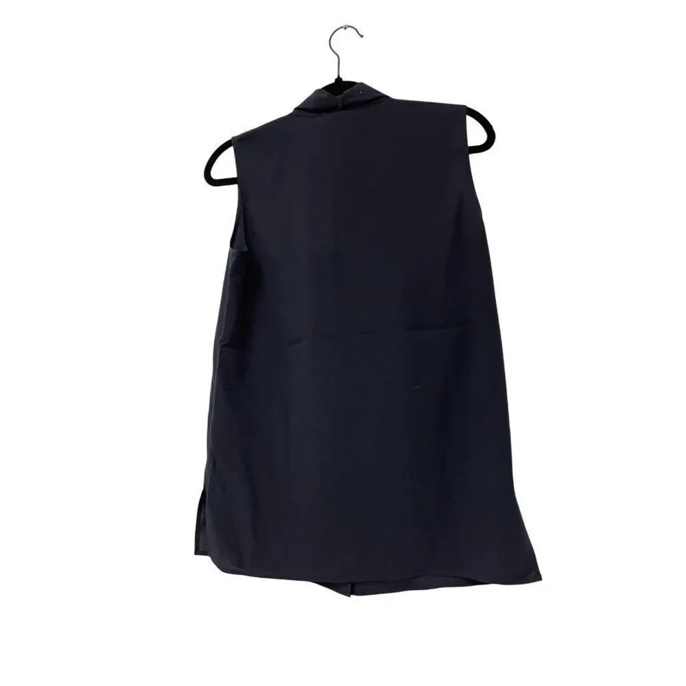 Tory Burch Womens Top Size 2 Navy Blue Sleeveless Bow Blouse High Neck NWT $250